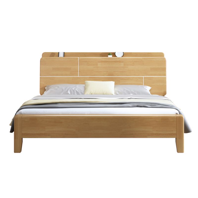 Scandinavian Solid Wood Bed with Headboard 39.37" Tall Standard Bed