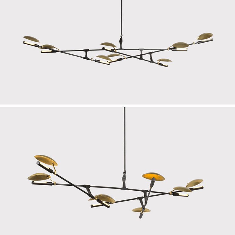 Black and Gold Spoutnik Chandelier Postmodern 8-Light Metal Hanging Light avec une teinte ronde