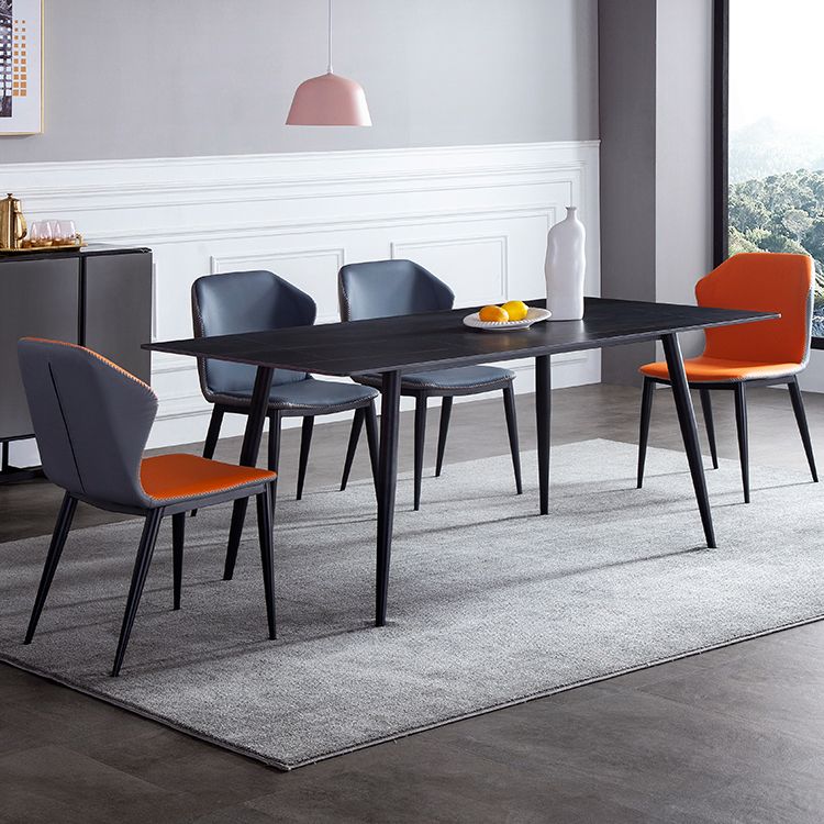 Mesa de comedor de estilo industrial rectangular de 4 patas, mesa fija de piedra sinterizada para cocina
