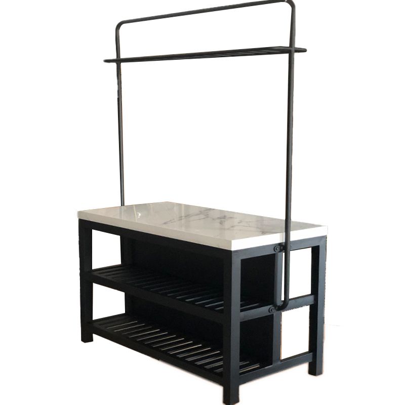 Modern Rectangular Faux Marble Kitchen Island Table with Pot Rack