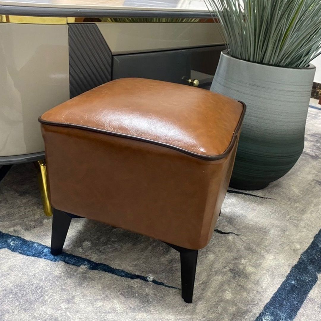 Mid-Century Modern Pouf Ottoman Faux Leather Upholstered Square Ottoman with Chair Legs