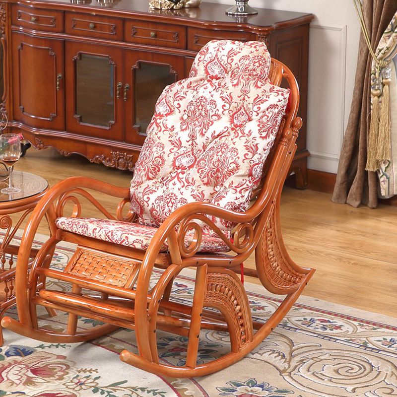 Traditional Rocking Chair Rattan Spindle Backrest Indoor Rocking Chair