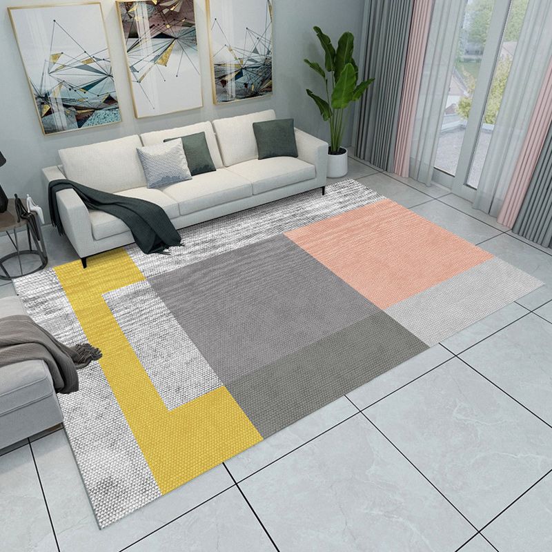 Nordic Modern Rug in Green and Orange Colorblock Pattern Rug Polyester Non-Slip Carpet for Home Decoration