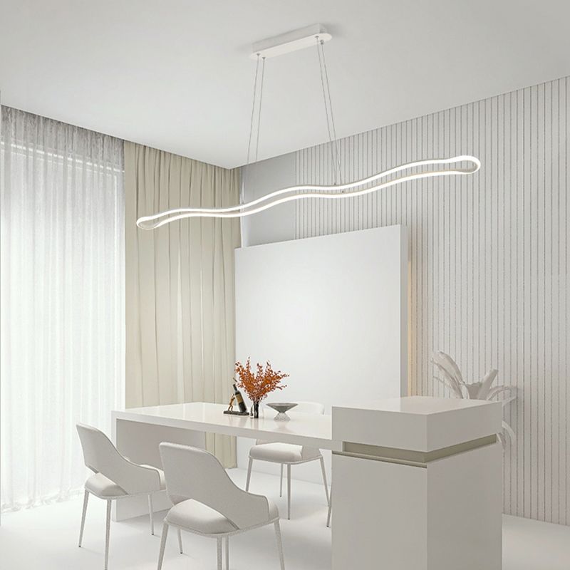 Minimalism LED Hanging Light Waves Metal Island Light Fixture for Dining Room