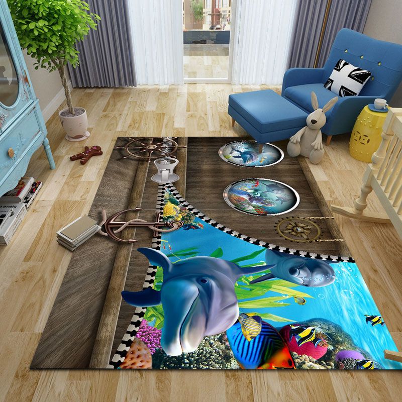 Cute Kids Room Rug Multi-Color Animal Pattern Rug Synthetics Anti-Slip Backing Easy Care Carpet