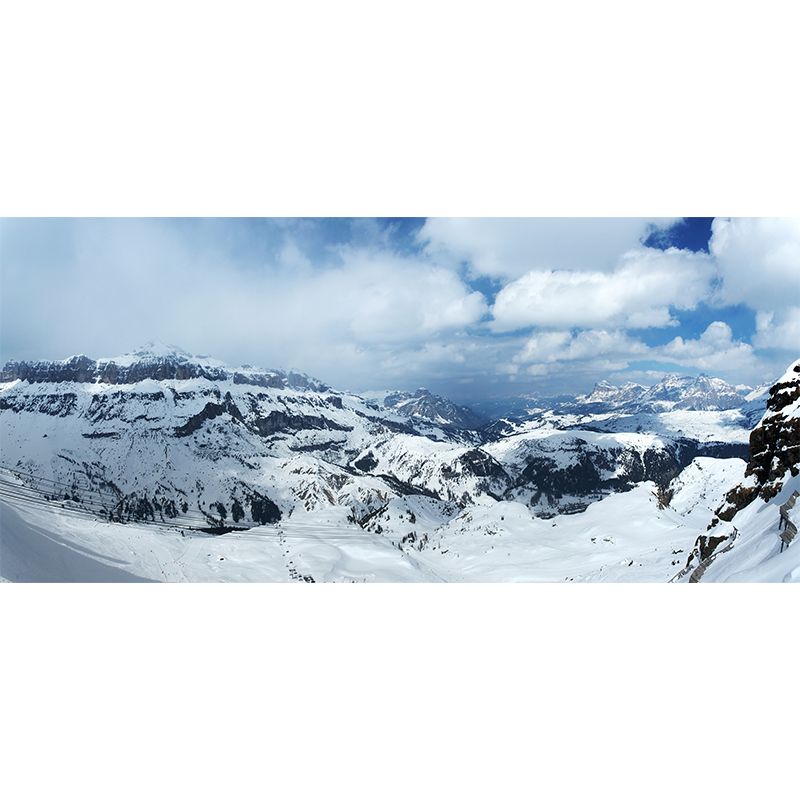 Cloudy Snow Mountain Wall Murals Blue-White Contemporary Wall Decor for Living Room