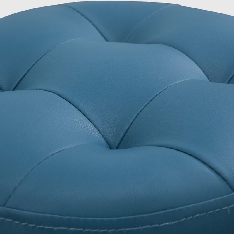 Mid-Century Modern Pouf Ottoman Genuine Leather Upholstered Tufted Round Ottoman