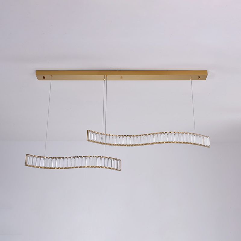 Contemporary Linear LED Ceiling Lamp Fixtures Crystal Island Pendant for Dinning Room