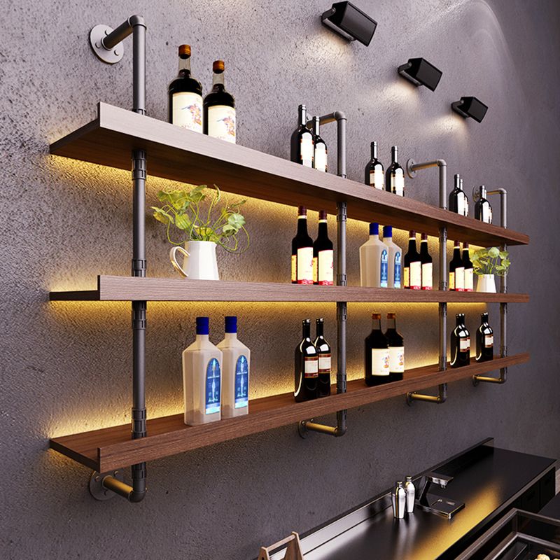 Wood and Metal Wine Rack Modern Style Wall Mounted Wine Bottle Rack with Shelf