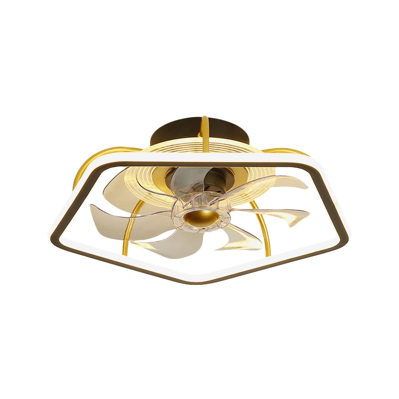 Pentagon Hanging Fan Light Contemporary Acryl 19 "W LED Schlafzimmer Semi Flush Mount in Schwarz/Gold, 7 Klingen