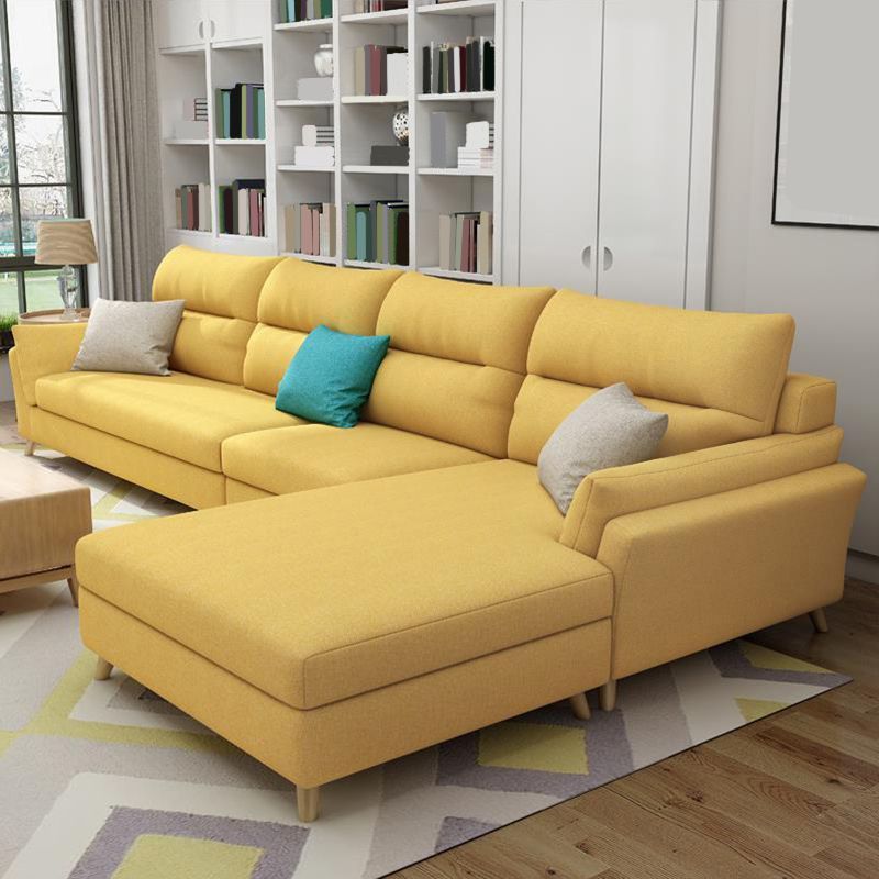 Modern Slipcovered Sofa & Chaise Fabric Flared Arm Sectional