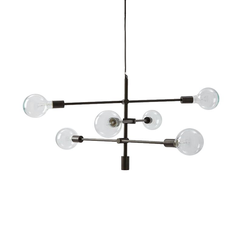 Lampada del lampadario in metallo mobile Modernista 6 luci illuminazione sospesa nera con lampadina esposta