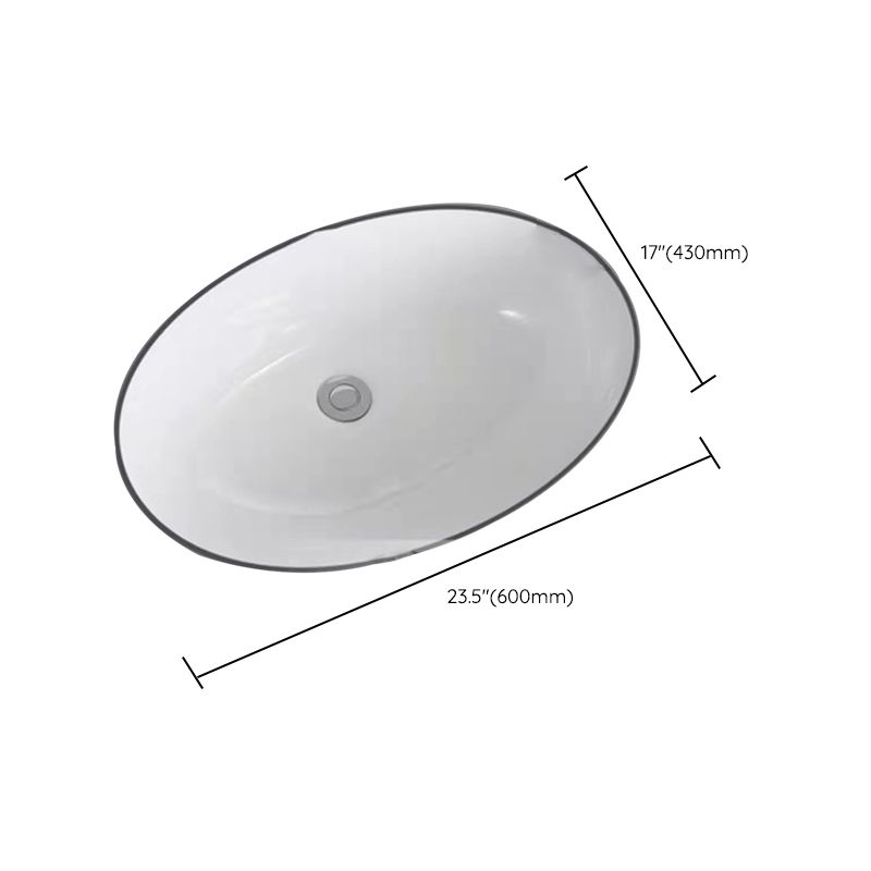 Modern Undermount Bathroom Sink Oval Shape Porcelain with Pop-Up Drain Basin Sink
