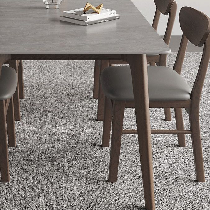 Rectangle Dining Table Mid-Century Modern Dining Table with Solid Wood Base