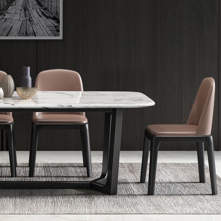 Simplicity Style Rectangle Marble Fixed Dinner Table with Trestle Base