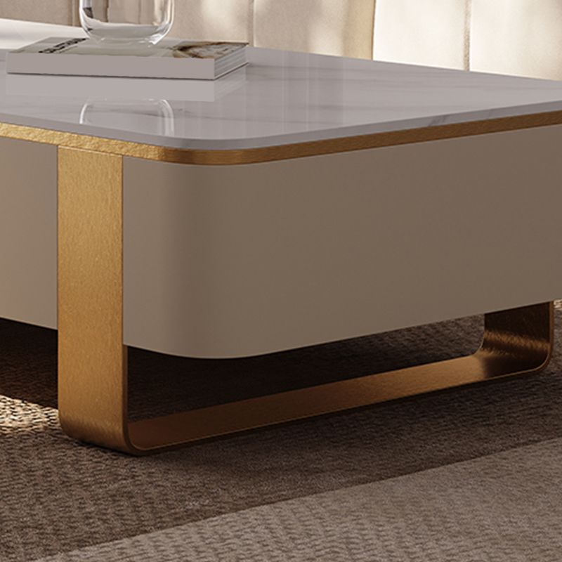 Rectangle Single Coffee Table 2Legs Slate Coffee Table with 4 Drawers