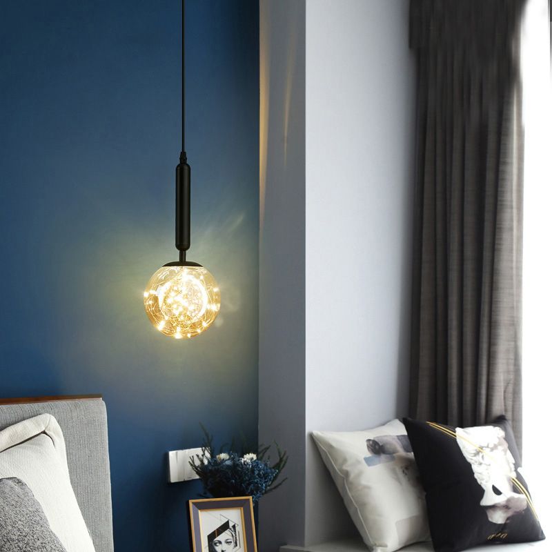 Pendante à LED créative moderne LEMPRE LETURE THRURGED FER LUMIRE À LA CHARGE EN VERRE CARRE