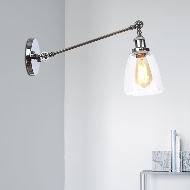 Black/Bronze/Brass 1 Light Wall Light Fixture Industrial Style Clear Glass Tapered Sconce with Arm, 8"/12" L