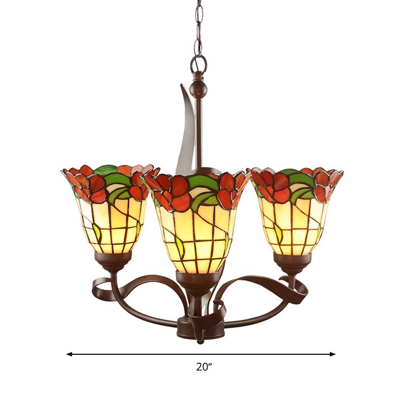 En verre coupé en verre rouge pendentif lumineux fleur 3/5 lumières de plafond méditerranéen pour la cuisine