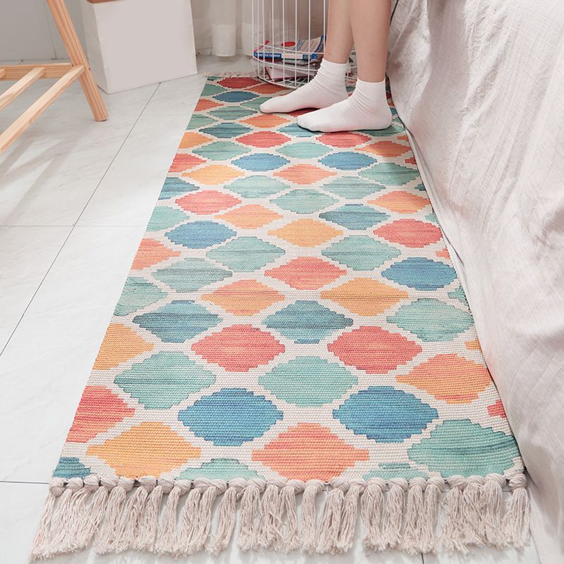 Light Color Modern Indoor Rug Cotton Geometric Print Carpet Easy Care Rug for Home Decoration