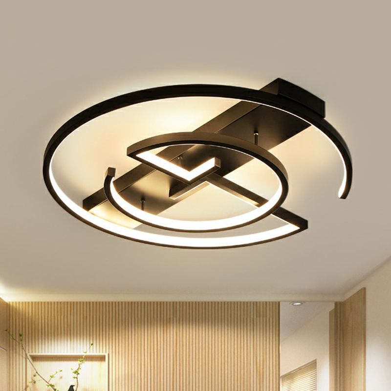 Circular Metal LED Flush Light Fixture Simplicity Black Close to Ceiling Lamp for Bedroom