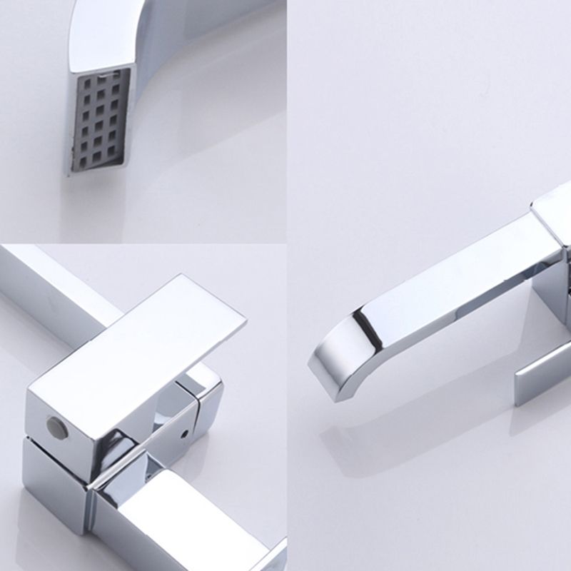 Contemporary Wall Mounted Bathroom Faucet Lever Handles Low Arc Rotatable Brass Faucet