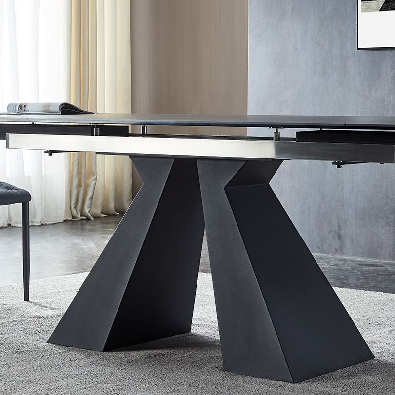 Mesa de comedor de comedor gris moderna Mesa de comedor de piedra sinterizada con base de metal