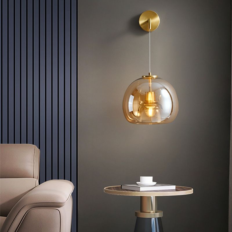 1 - Light Wall Light Solid Brass Wall Sconce with Dome Glass Shade in Gold / Black