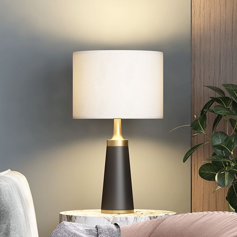 Fabric Cylindrical Night Light Modernity 1 Bulb Table Lighting in White with Metal Tapered Base