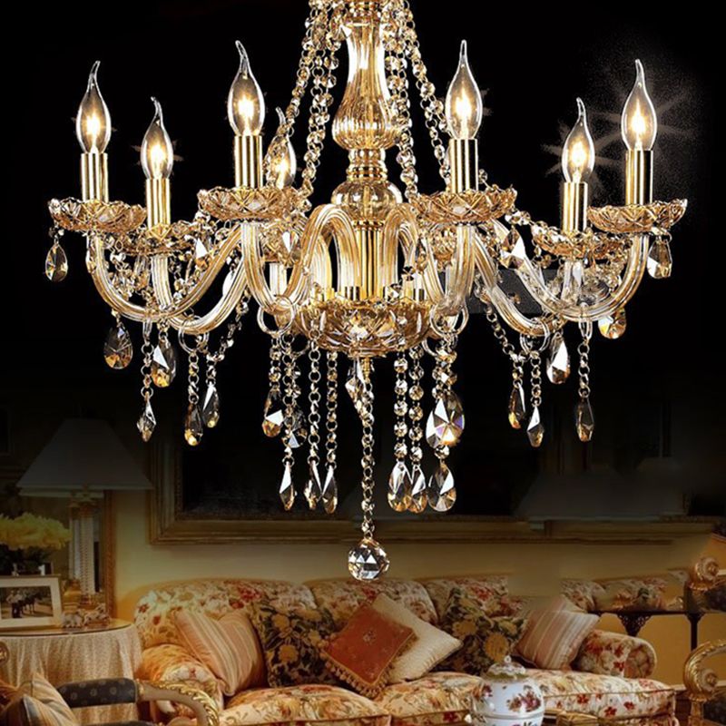 Crystal Candle Shape Hanging Ceiling Light European Style Multi Lights Hanging Light
