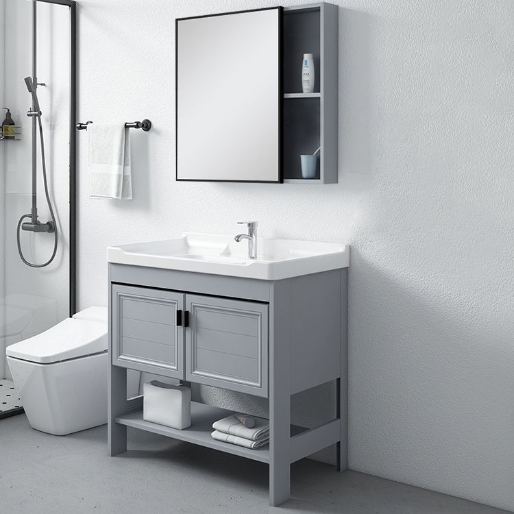 Modern Console Sink Porcelain Rectangular with Right Basin and Faucet Trough Sink