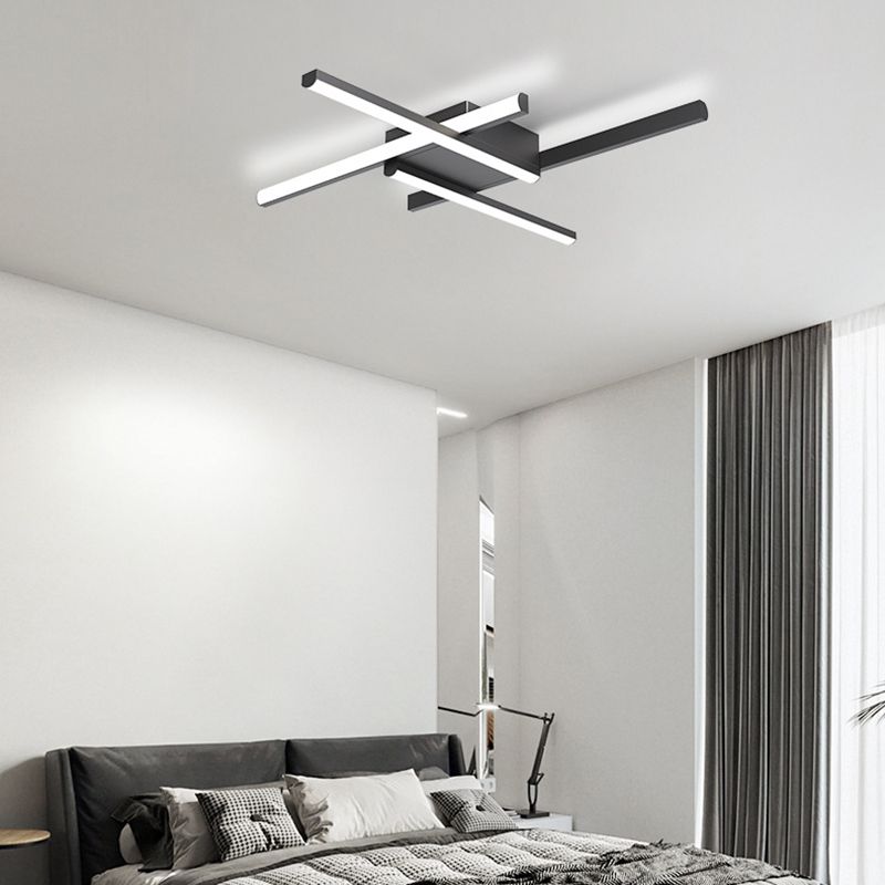 Aluminum Crossed Line Ceiling Fixture Minimalist LED Black Ceiling Light