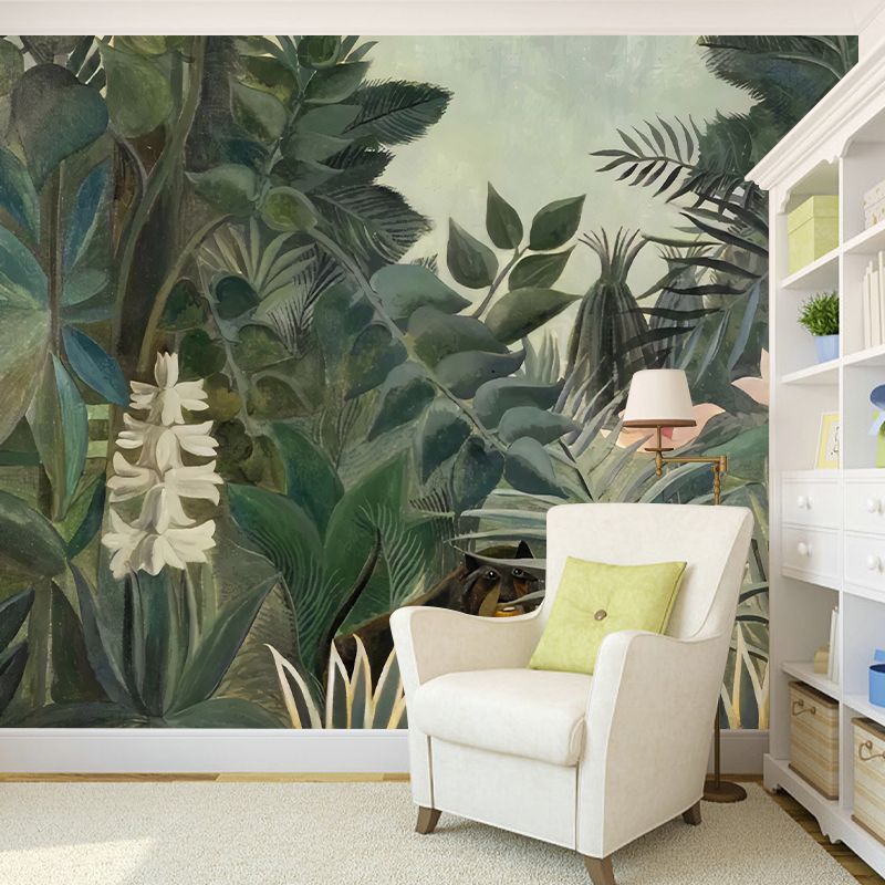 Contemporary Banana Leaves Wall Covering for Accent Wall, Personalized Size Wall Mural in Green