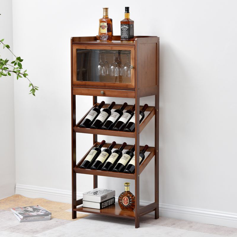 Modern Floor Wine Rack Kitchen Wine Bottle & Glass Rack in Brown