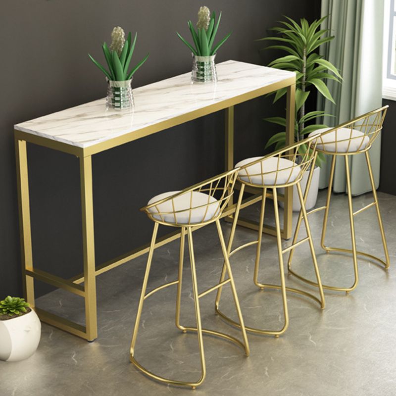 Glam Style Rectangle Bar Table Fixed Bar Dining Table with Footrest