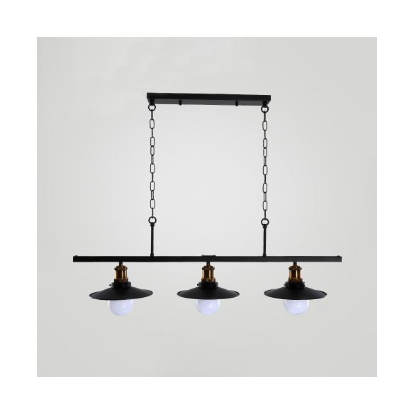 Flared Metal Hanging Ceiling Light Industrial 2/3 Lights Kitchen Pendant Light with Adjustable Chain in Black