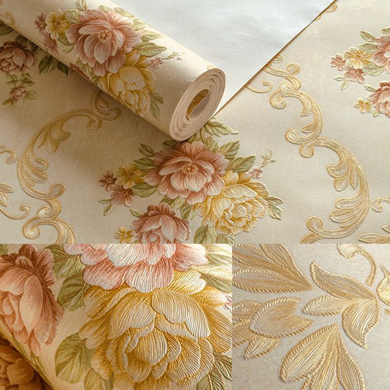 Rural Jacquard Peony Wallpaper Soft Color Stain-Resistant Wall Decor for Living Room