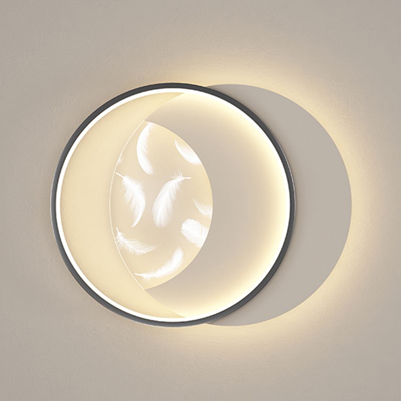 Acrylic Circular LED Flush Mount in Modern Simplicity Iron Feather Ceiling Light for Bedroom