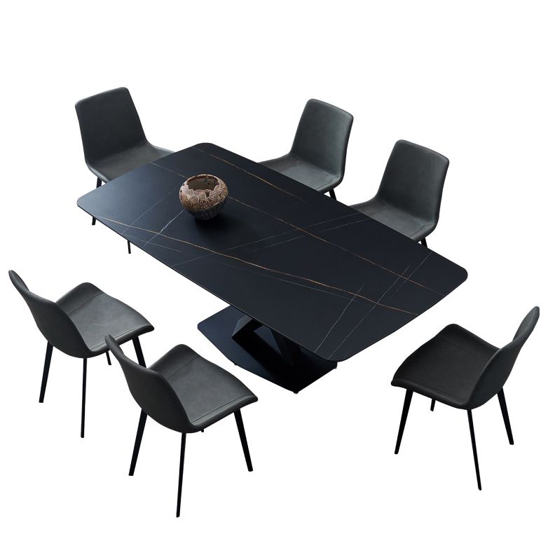 Mesa de comedor rectangular moderno de metal mesa de comedor de piedra sinterizada con base de pedestal