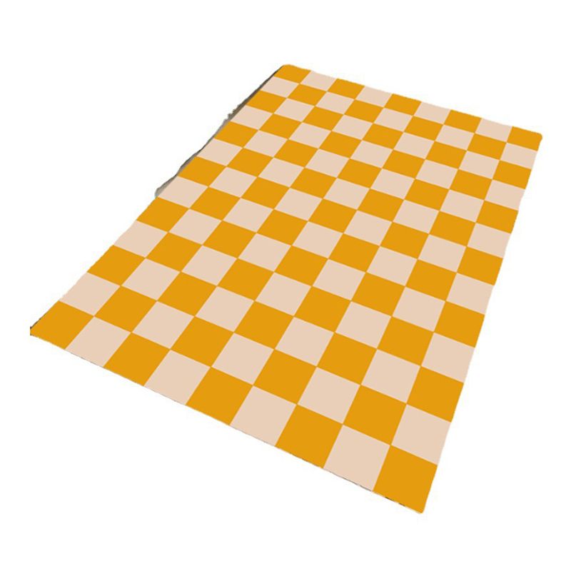 Orange Modern Rug Polyester Check Print Rug Washable Rug for Living Room