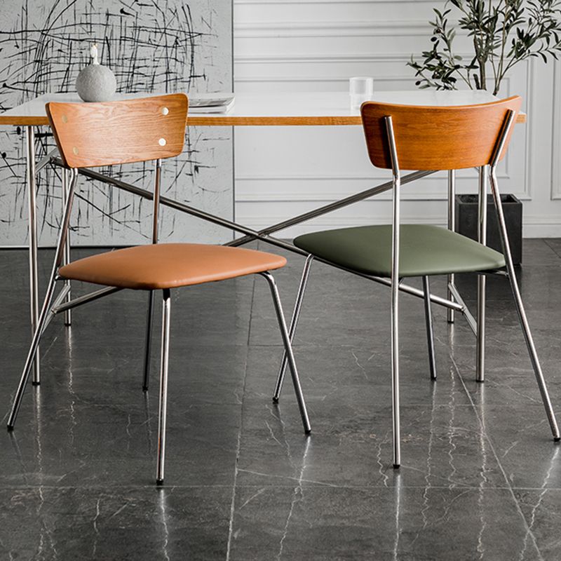 Industrial Upholstered Armless Chair Open Back Side Leather Chair with Metal Base