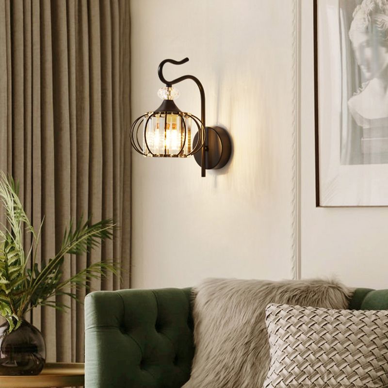 Crystal Lantern Wall Mounted Lamp Simplicity 1-Light Crystal Sconce Lighting for Living Room