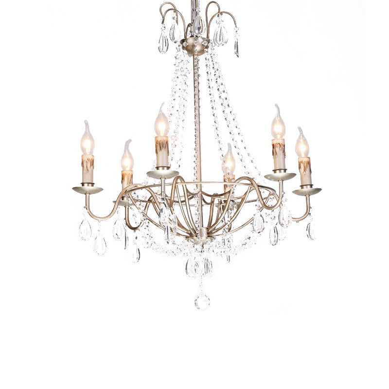 Lámpara de araña de conde de cristal transparente modernista 6 cabezas lámpara colgante en acabado dorado para dormitorio