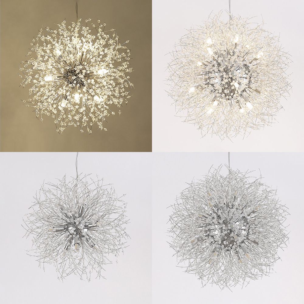 Gold/Silver Firework Chandelier Lighting Modernist 16"/19.5" Wide 8/9/12 Lights Clear Crystal Hanging Lamp