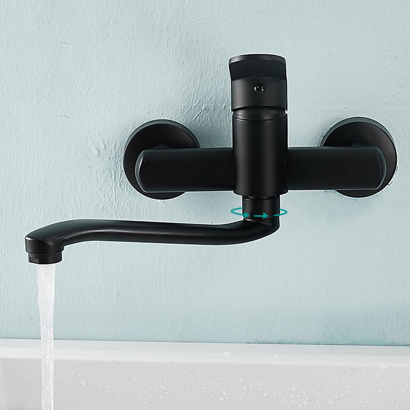 Low Arc Tub Filler Black Swivel Single Lever Handle Wall-Mounted Copper Tub Filler