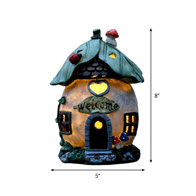 House Shaped Patio LED Ground Lighting Resin Cartoon Solar Operated Nightstand Lamp in Yellow/Green/Dark Yellow