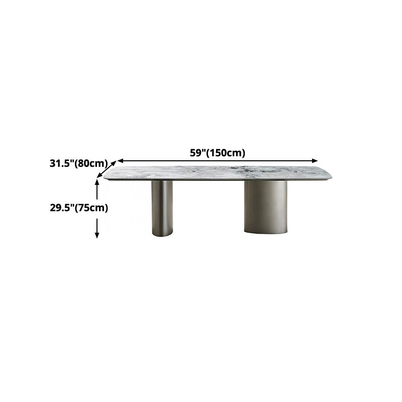 Mesa rectangular de lujo tradicional de metal, mesa superior de piedra sinterizada para comedor