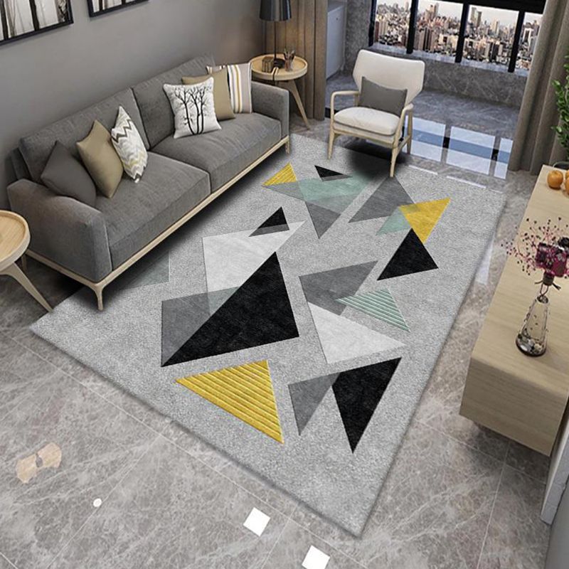 Contemporary Living Room Rug Geometric Area Rug Polyester Non-Slip Backing Carpet