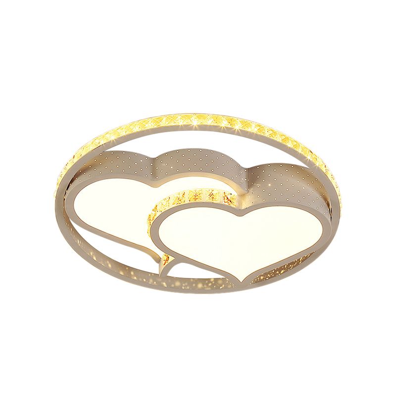 LED Parlor Ceiling Light Minimalist White Flush Mount Lighting with Loving Heart/Flower Crystal Block Shade