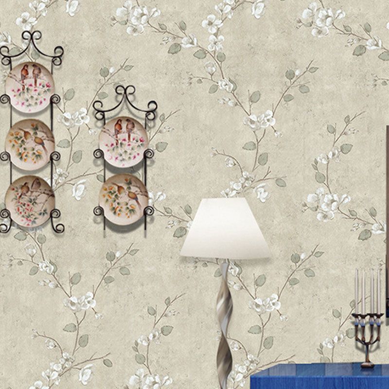 Bedroom Wall Covering with Natural Color Dense Flower Pattern, Non-Pasted